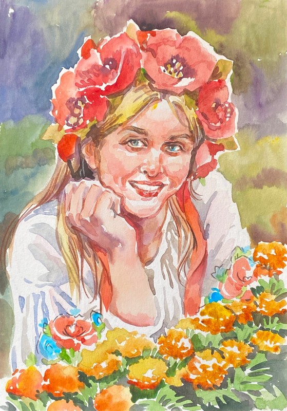 Ukrainian Folk Watercolor A4 – Traditional National Art – 11 2/3 x 8 inches
