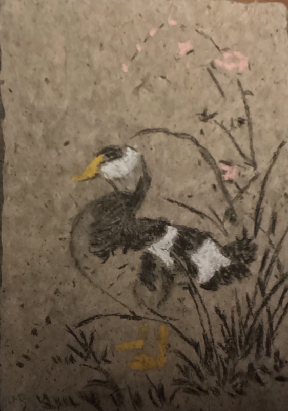 Duck Pond Chinese Styled Textured Handmade Mulberry Paper 11×15 Original Art