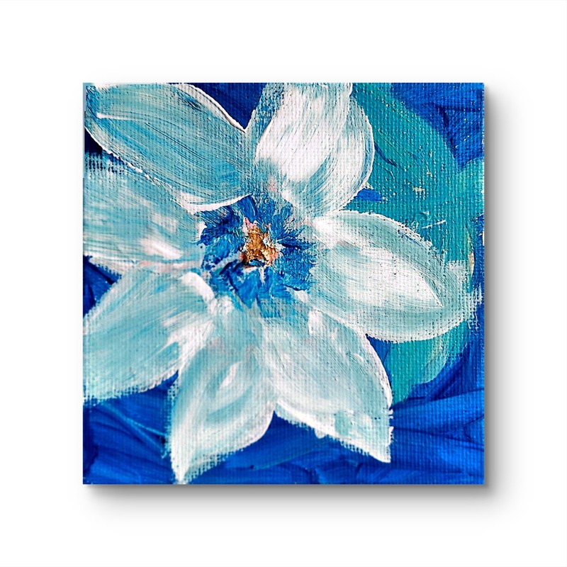 Blue Flower Contemporary Expressionist Acrylic Original 4×4 Painting