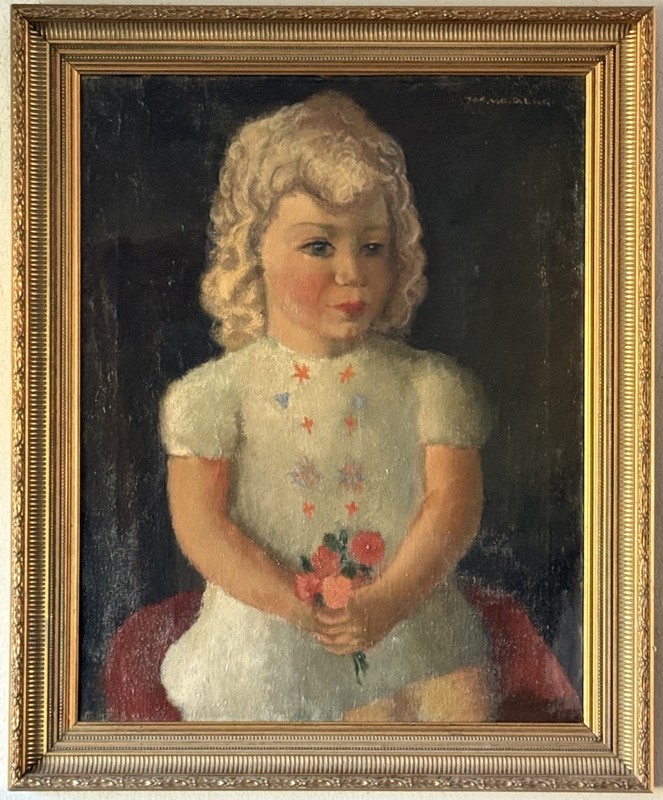 JOSNA JOS MICHIEL VAN DEN BERG ANTIQUE DUTCH FOLK ART GIRL OIL PAINTING VINTAGE