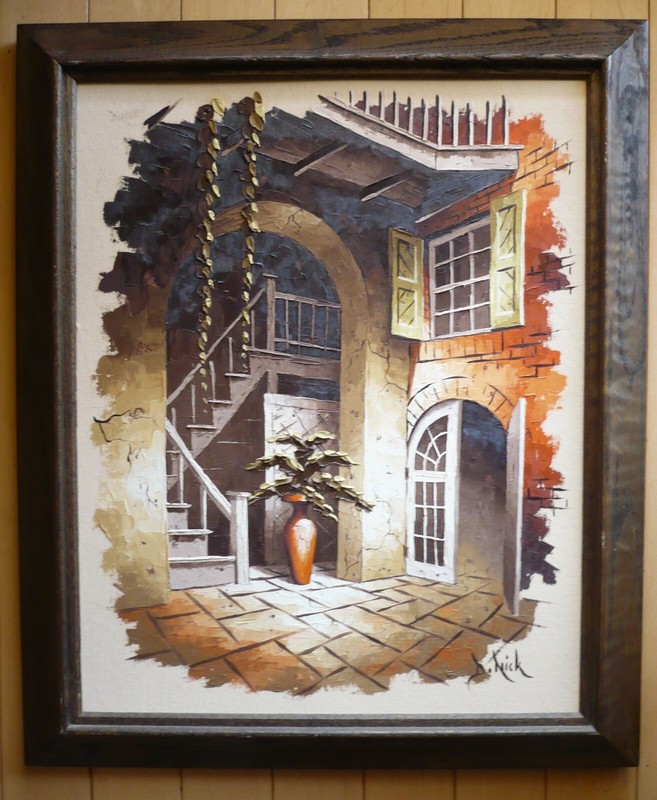 D. NICK, DICK NICK NEW ORLEANS VINTAGE OIL COURTYARD FRENCH QUARTER SIGNED OIL