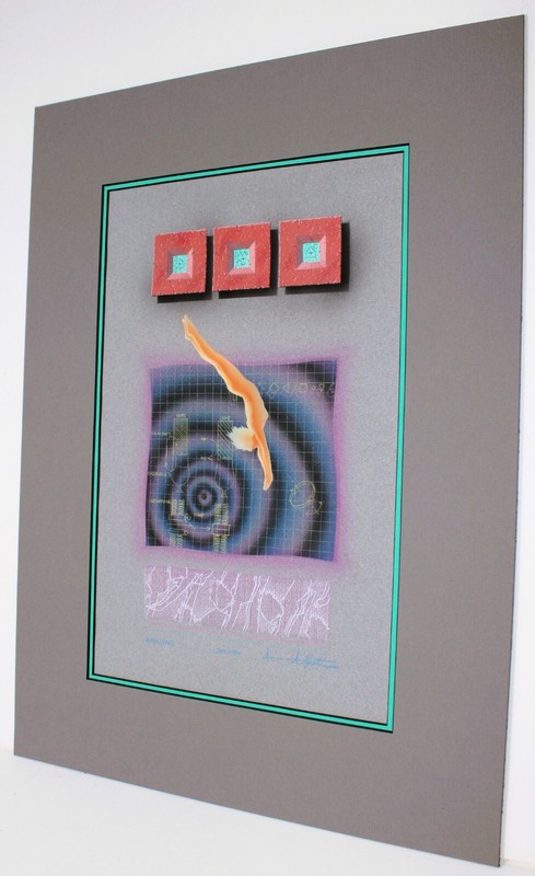 ORIGINAL MIXED MEDIA PAINTING PAPER SIGNED SURREALIST POP ART ABSTRACT DIVE 1954 gallery