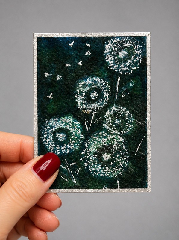 Original ACEO – Watercolour – Dandelions – OOAK – by Wanda Fitzgerald