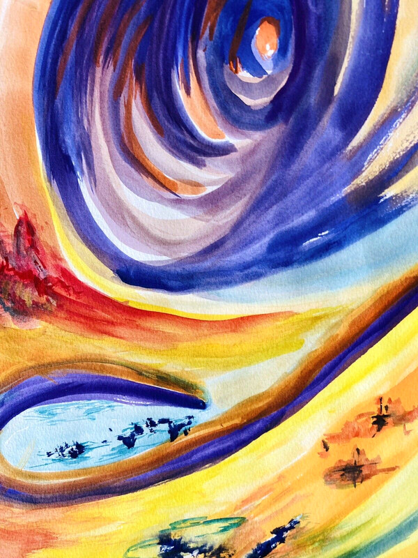 2 Visionary Psychedelic Watercolors Diptych Cosmic Forest 80s 90s SF Art 18x24" gallery
