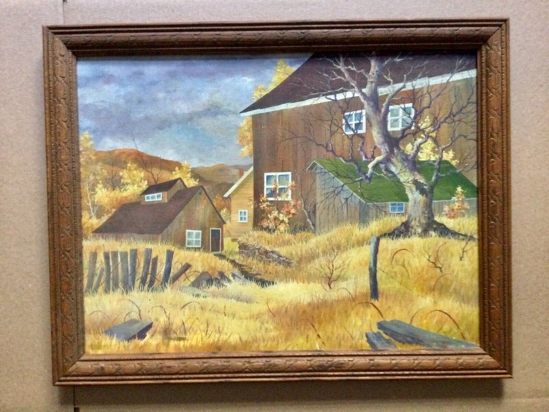 FALL COLORFUL TREE, LANDSCAPE, MEADOW, BARN PAINTING