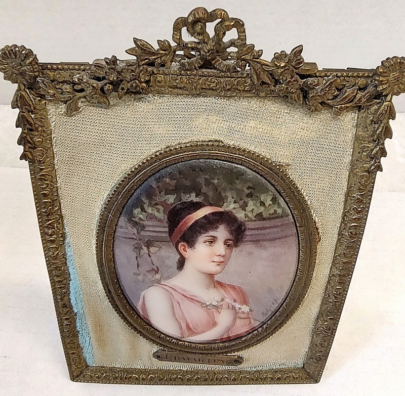 19th Century Portrait Miniature of a Woman in a French Bronze Dore Frame gallery