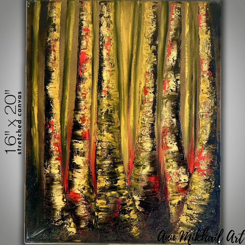 Oil Painting Birch Tree Forest Contemporary Modern Landscape Canvas 16 by 20 AMA
