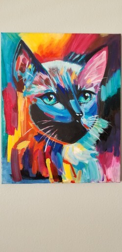 Big Colorful Abstract Cat Painting Original Art 16 X 20 Recycled Canvas gallery