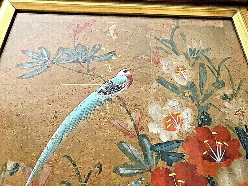 (2) FABULOUS ASIAN VINTAGE PAINTINGS ON CORK - FRAMED IN GLASS/SIGNED gallery