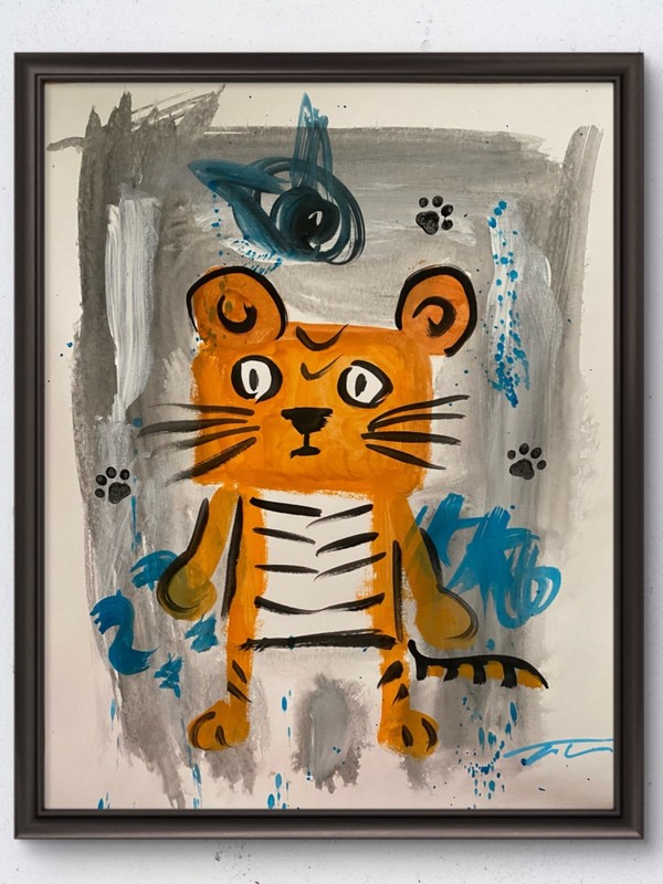 Cartoon Square Tiger Abstract Original Art 14×11 Paper