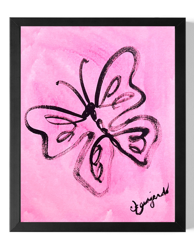 Guajardo Art: Butterfly Pretty in Pink Sky 14X11 Canvas Whimsical Expressionism