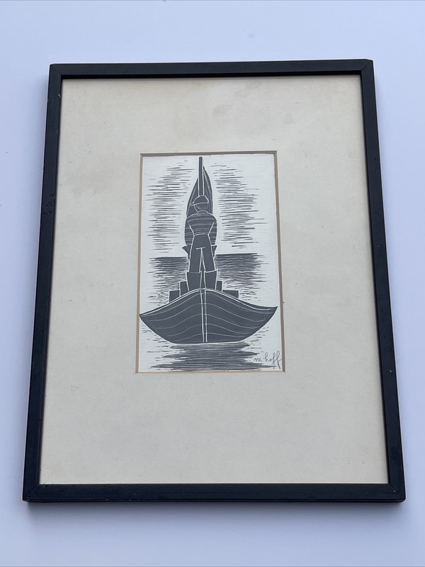 MARGO HOFF PAINTING ANTIQUE NAUTICAL WPA ERA 1930’S DRAWING FAMOUS MODERNIST