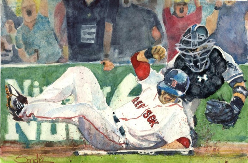 Red Sox Baseball : Signed LE Art Print : Sandra Watercolors