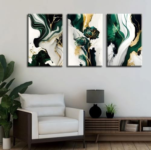 3Pcs Framed Emerald Green Wall Art, Modern Green and Gold 12x16in Green Gold gallery