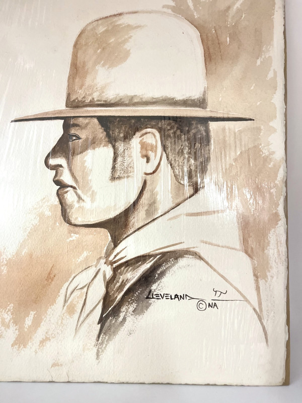 Fred Cleveland Original Watercolor Painting Navajo Native Elder Portrait 15×11.5