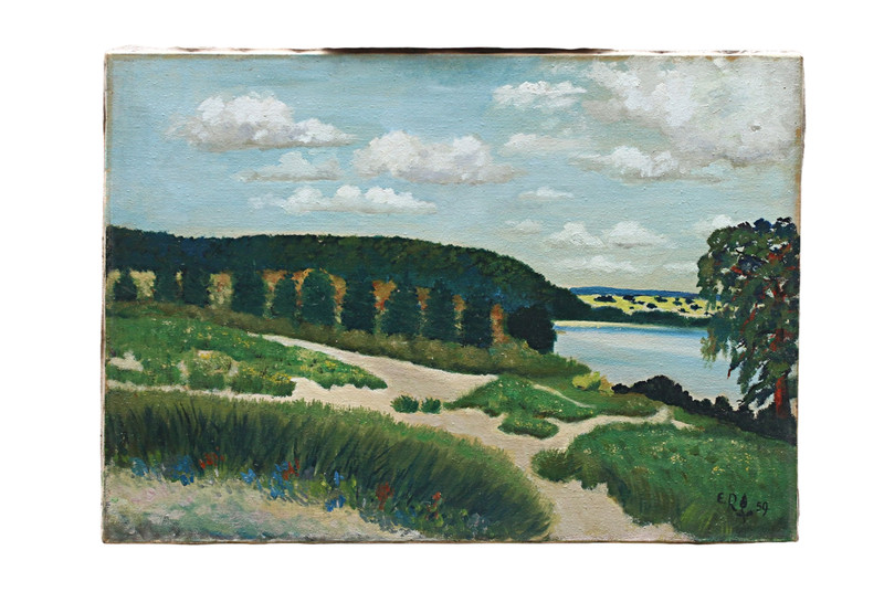 Oil On Canvas, Landscape With Lake And Forest, Berlin, 1959 Signed