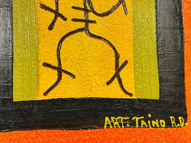 Handmade Dominican Republic Taino Hieroglyph Painting on Wood with Rope Hanger gallery
