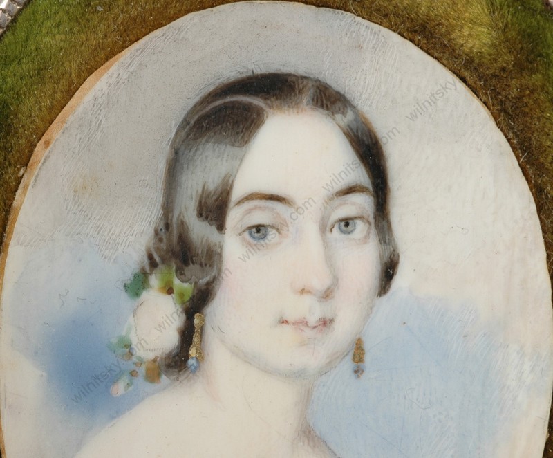 Francois Meuret (1800-1887)-Attrib. "Portrait of a young lady", fine miniature gallery