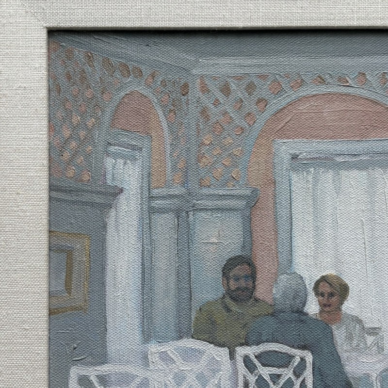 Vintage Oil Painting STEVE'S CAFE Sarah Stifler Lucas 1994 Centerbrook CT Orig. gallery