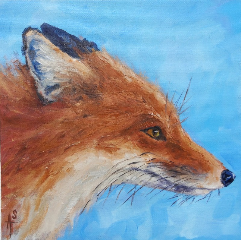 Fox Painting Animal Head Portrait Original Art 8″ by 8″ Woodland Wall Art
