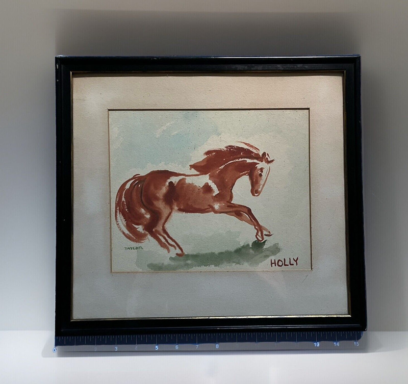 Original Numbered Framed Brown Horse Watercolor “Holly” Signed Taylor 14″