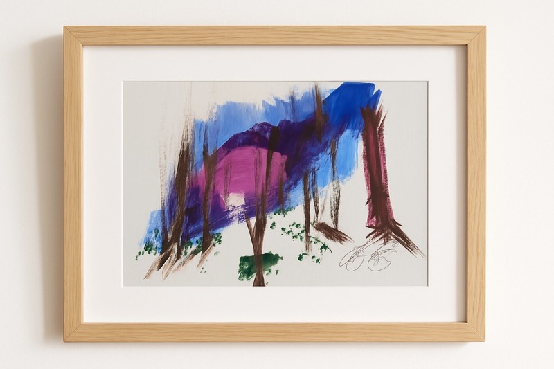 Enchanted Forest Purple Sky Original 9×12 Acrylic Painting on Paper | Woodland
