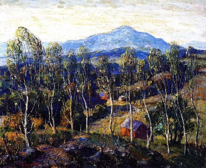 Oil painting Ernest-Lawson-New-England-Birches impression landscape on canvas