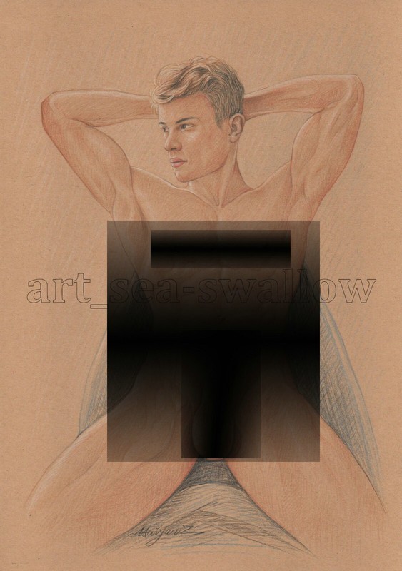 Original drawing A4 Art Colored Pencil painting male model on kraft paper new189 gallery