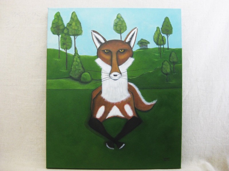 Red Fox Portrait Painting, Original Animal Wildlife Wall Art, Rustic Cabin Home