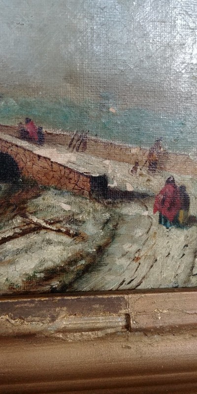 Vintage Antique Oil Painting on Canvas Framed 17"x11.5" Canvas-12"x6" gallery