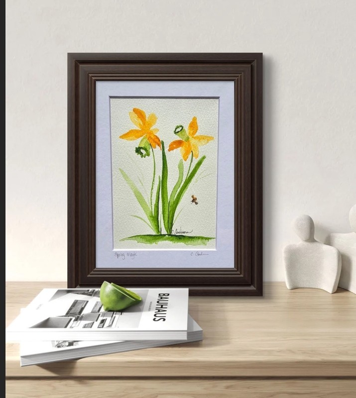 Original Signed Watercolor Painting. Floral. Daffodils. Jonquils. Wall art.