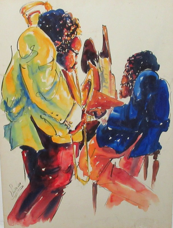 MICHAEL SMIROLDO AFRICAN AMERICAN JAZZ BAND ORIGINAL WATERCOLOR PAINTING SIGNED