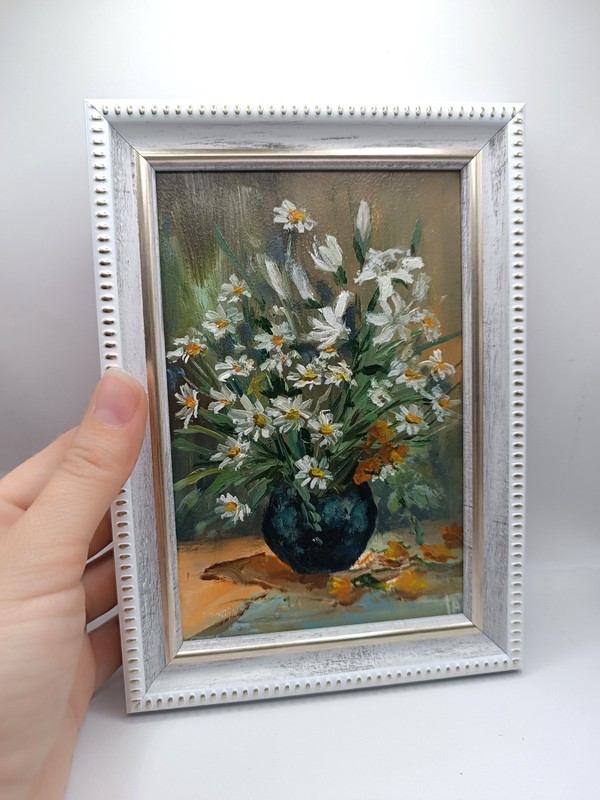 Wildflowers in Ceramic Vase Small Textured Painting Original Bouquet Decor gallery