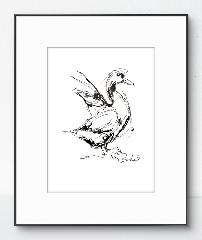 Original Abstract Expressive 9X12 Duck Paper Ink Drawing Handmade Signed 13
