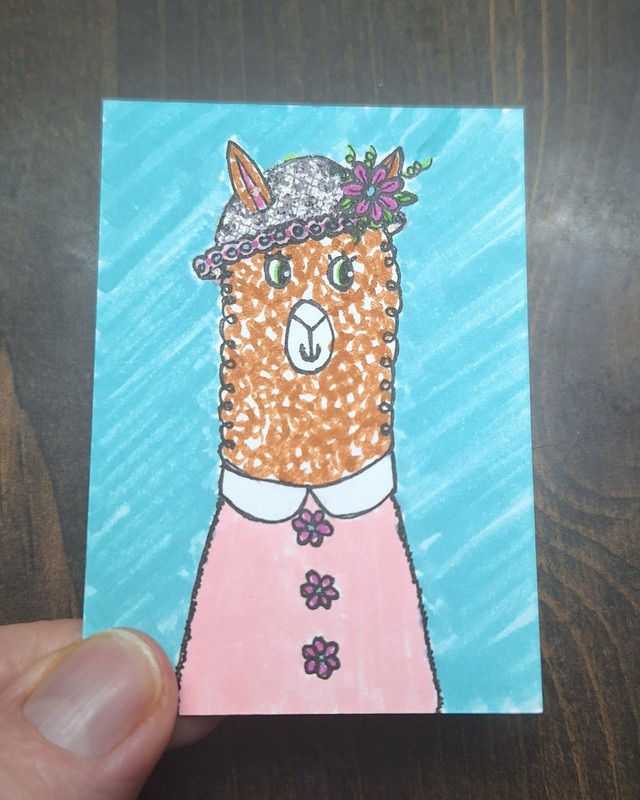 ACEO Original Alpaca Llama Cartoon Watercolor Painting by Sandrajean Smith gallery