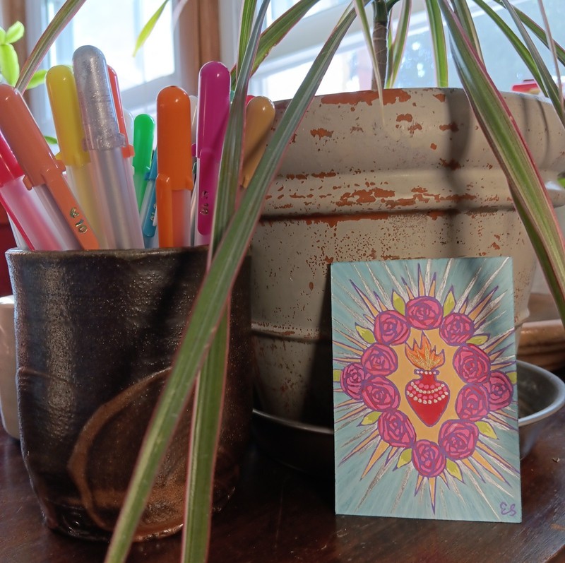 ❤️ACEO Original Painting Signed by Outsider Artist ES 2.5x3.5" You are loved. gallery