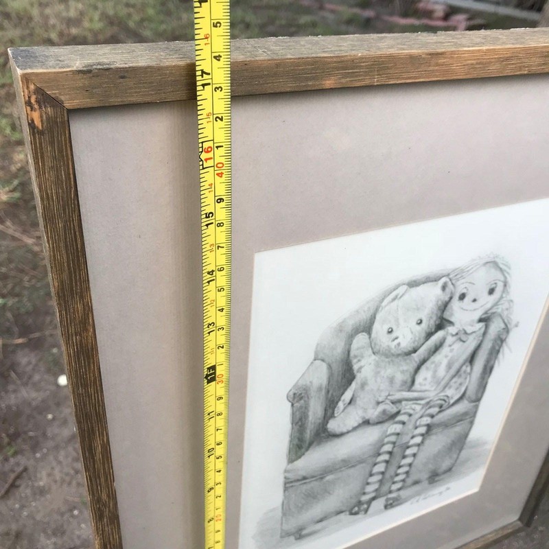 EDGAR HOLLOWAY Original 1984 MODERN VINTAGE 'Doll & Bear' SIGNED PENCIL DRAWING gallery