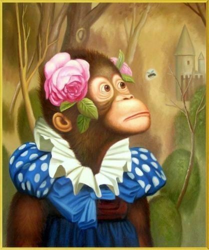 MQ235 Stretched Canvas Frame / Unframed Handmade Lovely Monkey Oil Painting Art