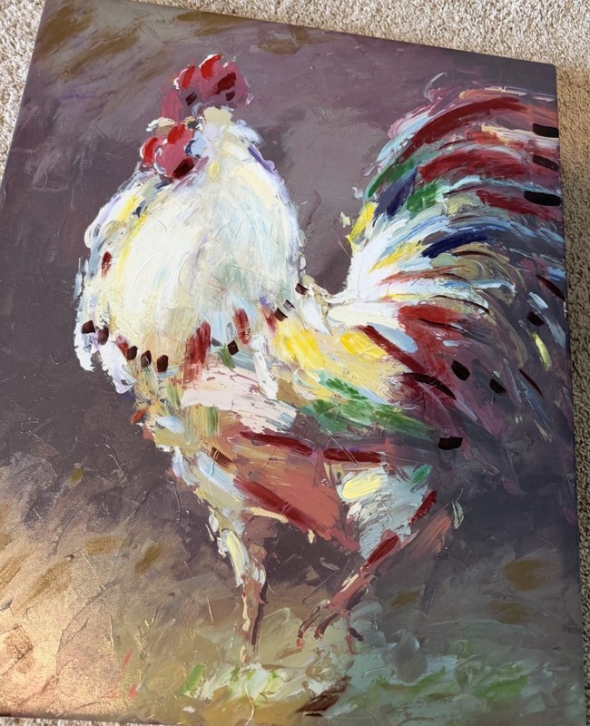 24x20 Rooster On Canvas. Farmhouse Cottage Core Stunningly Painted. gallery