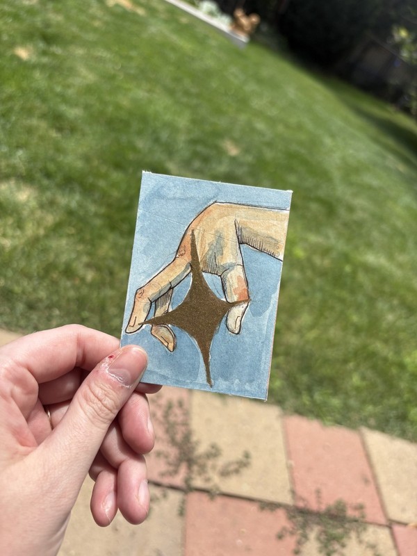 ACEO *Art Original Watercolor «Starburst Hands» 2/3 Hand Drawn 2.5? by 3.5?
