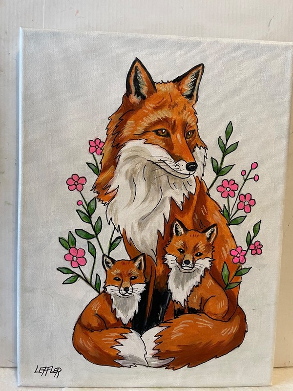 9 x 12 Acrylic Painting on Canvas…..»Fox and Two Kits»