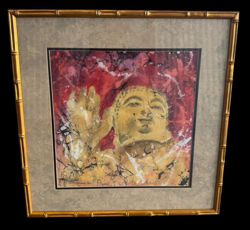 Sahaja Buddha Studio Art Original Gold Red Painting Asian Decor Eastern Original
