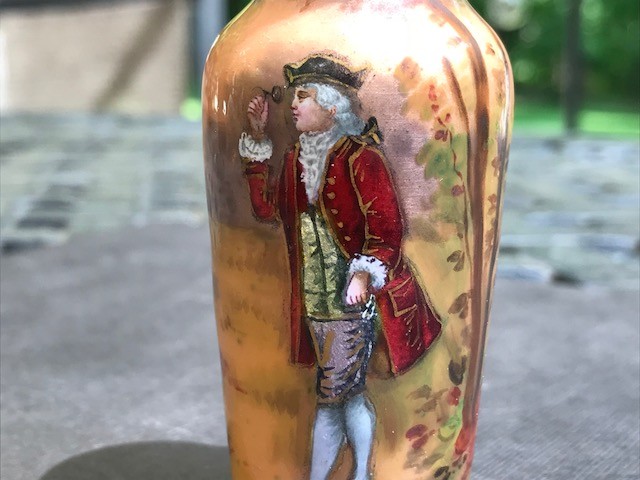 19th C. French Limoges Hand Painted Enamel Miniature Portrait Vase, SIGNED Lovit