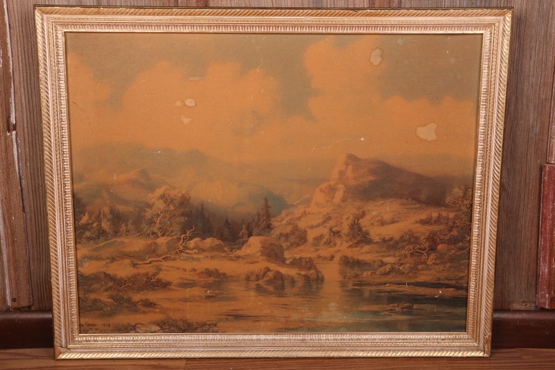 Vintage Print Of A River Bend Faded 28 1/2″ x 22 1/2″