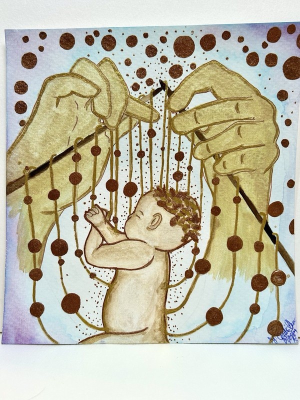 Watercolor Baby In His Hands Painting Bereavement Art Knit In The Womb Portrait gallery