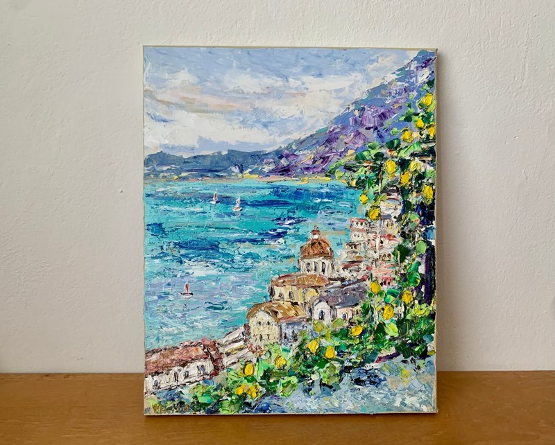 Positano Amalfi Coast Italy Oil Painting on Canvas Lemon Tree Motif Painting