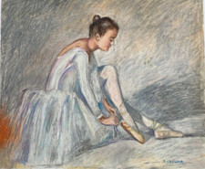 Large ballerina dancer before the performance 22×26.5 Pastel PAINTING IDKOWIAK