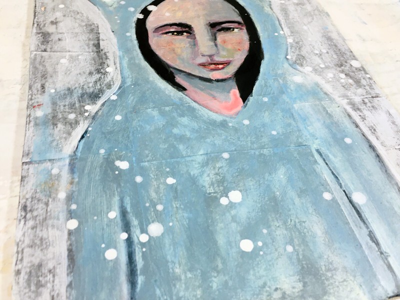 Blue Bear 9x12 Portrait Painting Original Snowy Winter Art Miss Summer Miz Katie gallery