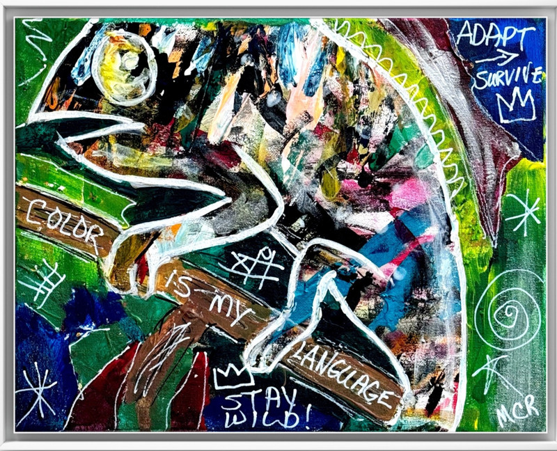 Original Signed Chameleon 11x14 Graffiti Wall Art Painting Basquiat Style MCR gallery