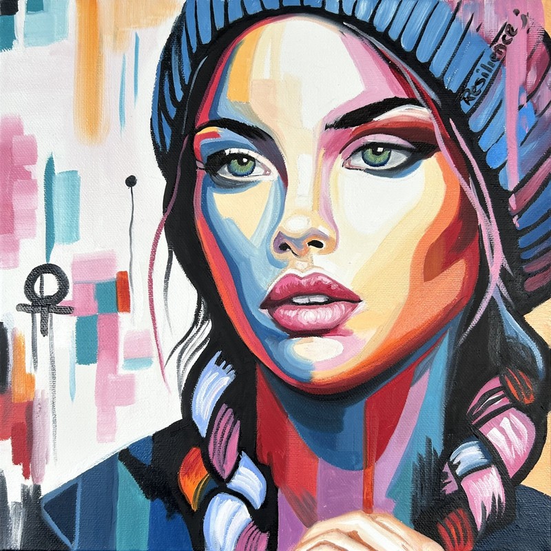 Colorful, Inspirational Female Portrait “Resilience” – 12 x 12 Square Foot